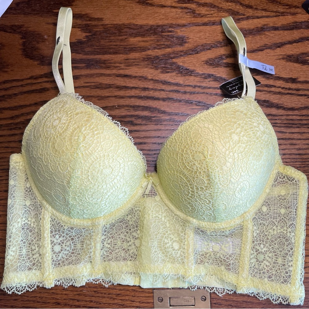 Everyday Glamour Women’s Lace Bra Padded Push Up Bra Size 34C Sunny Yellow Color